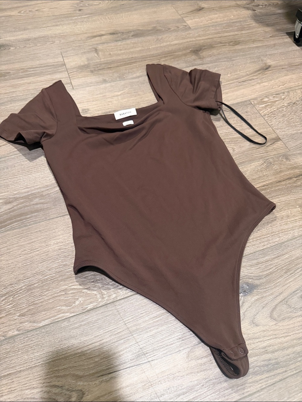 Babaton Chocolate Brown Square Neck Short Sleeve Bodysuit